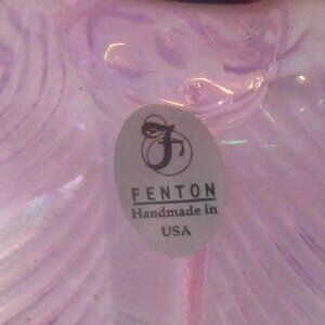 phantom pink iridescent ruffled ribboned pattern footed glass basket excellent